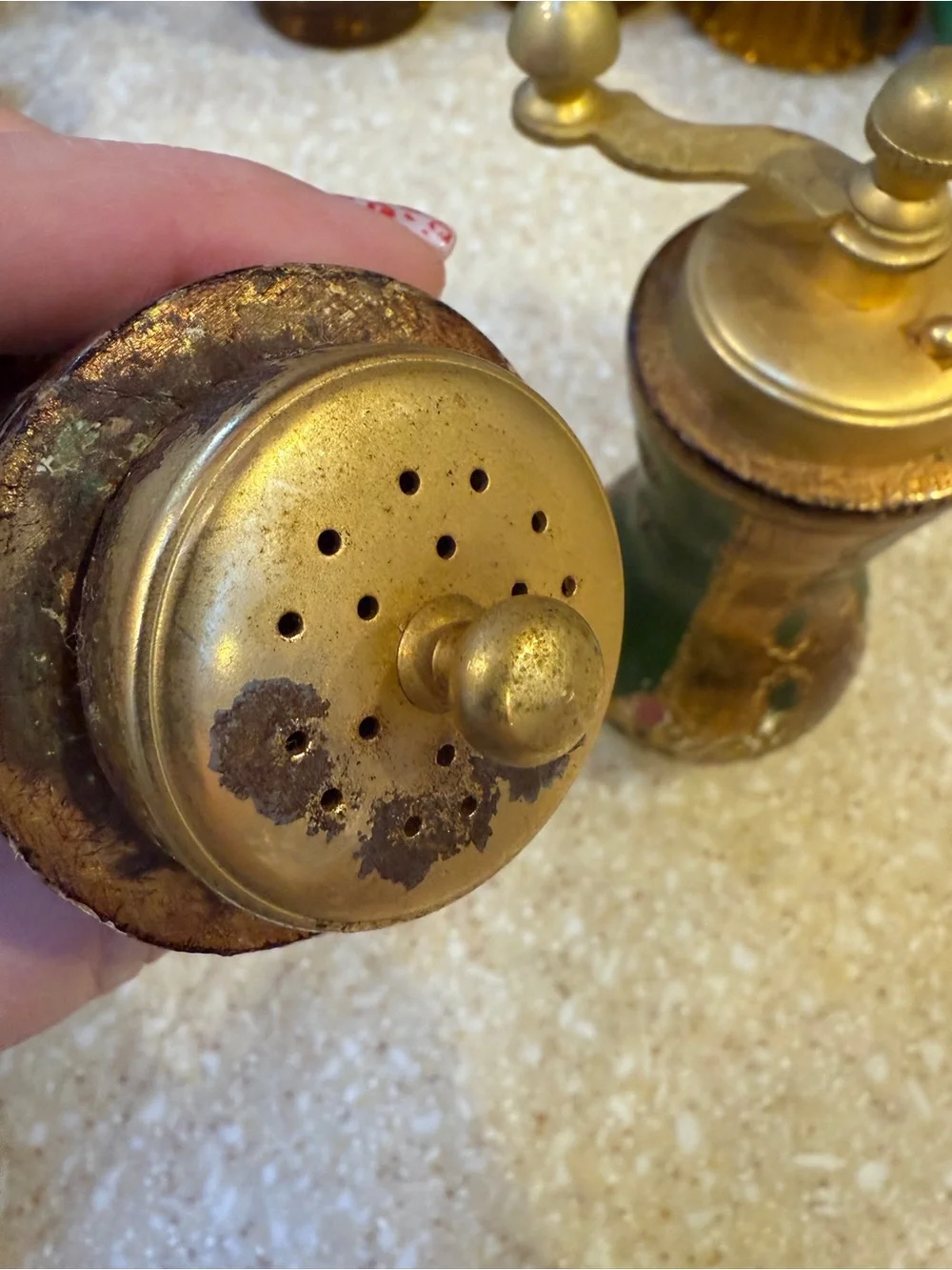 Ornate Green & Gold Decorative Salt and Pepper Shakers - Elegant Table Accent